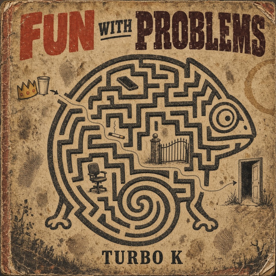 Fun With Problems album cover: a chameleon-shaped maze on distressed paper